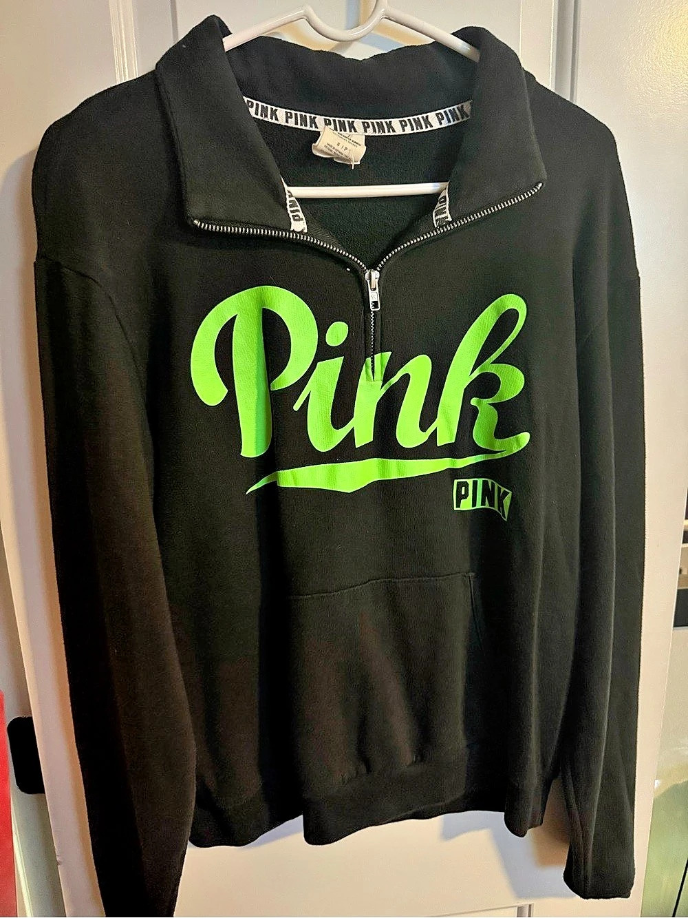 PINK Black Green Quarter-Zip Hoodie Size Small